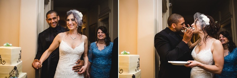 Bride and Groom cut the cake at Cairnwood Estate