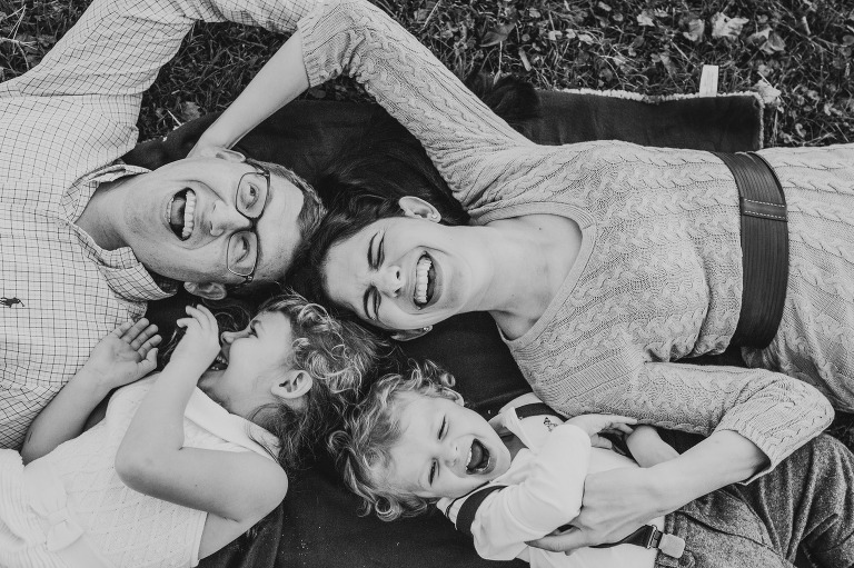 Laughing family at Washington Crossing Park family session