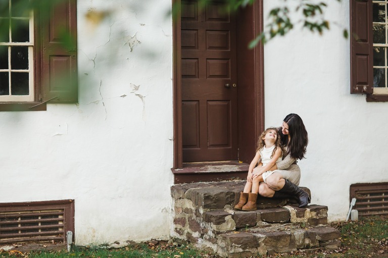 mom and daughter at family photo session in Washington Crossing PA