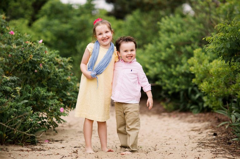 Children pose on beach in Belmar, NJ