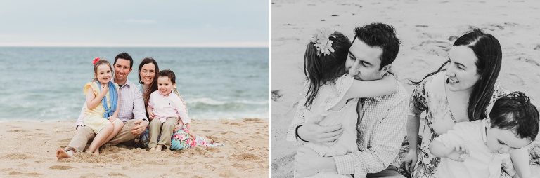 Lifestyle collage of family sitting on beach in Belmar