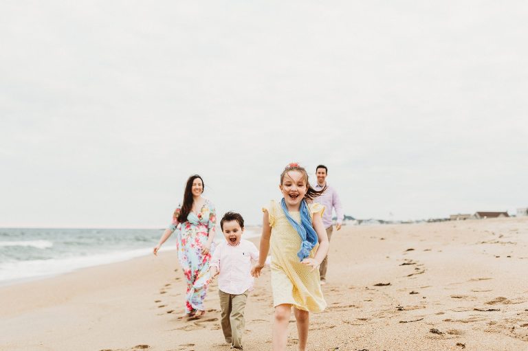 Kids run towards camera at Belmar, NJ beach session